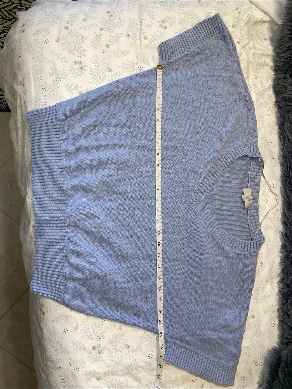 LOFT Light Blue V-Neck Short Sleeve Sweater - Picture 8 of 8